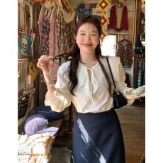 批发栀子淡香韩系娃娃领<b class='q'>衬衫</b>女<b class='q'>长袖</b>花边法式小资上衣春<b class='q'>衬衣</b>