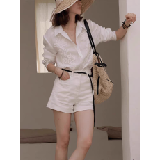 批发法式气质高级感白色<b class='q'>Polo</b>领长袖衬<b class='q'>衫</b><b class='q'>男</b>女夏季薄款透气宽松衬衣外套