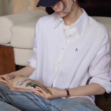 批发防晒衬衫夏装新款宽松慵懒风白色亚麻薄款衬衣女法式休闲外套上衣