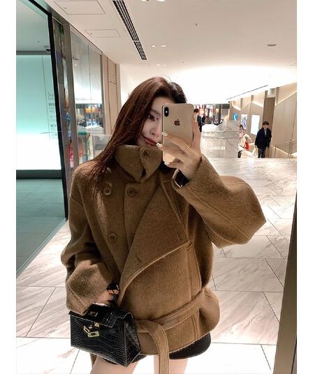 쇼트 스타일 스탠드 칼라 모직 코트 여성 가을 겨울 의류 한 부서 빛 럭셔리 명문 여성 품격 그는 벤 바람 작은 키 모직 외투