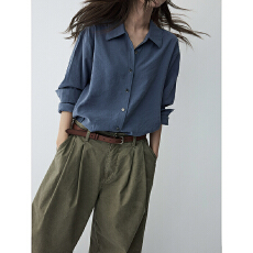 批发春秋砂洗雾感垂软可机洗高智百搭显瘦蓝色衬衣