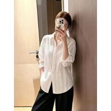 批发通勤风白色翻领长袖宽松肌理条纹衬衫 显瘦气质<b class='q'>百搭</b>