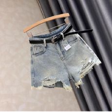 批发<b class='q'>浅色</b>破洞牛仔短裤女夏季新款洋气百搭显瘦复古高腰毛边a字热裤潮