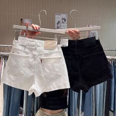 批发杏色开叉牛仔短裤女2026<b class='q'>夏</b>季新款百搭弹力高腰宽松显瘦外穿热裤子