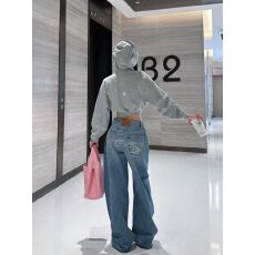 批发美式高街慵懒风牛仔<b class='q'>裤子</b>女2026秋辣妹小众设计感字母印花拖地裤