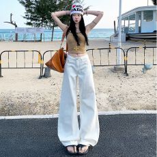 韩版通勤款宽松不贴腿阔腿气质牛仔裤女2026夏季垂感简约加长