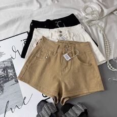 批发美式辣妹弹力高腰双扣牛仔短裤女2026爆款宽松弹力阔腿a字热裤潮