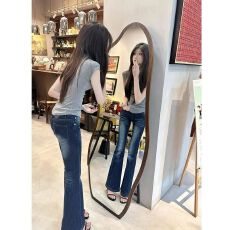 175高个子加长美式复古低腰辣妹微喇叭牛仔女春夏修身显瘦马蹄裤