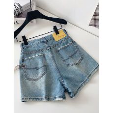 批发复古浅蓝色磨破牛仔短<b class='q'>裤</b>女2026夏季新款宽松显瘦高腰遮肉阔<b class='q'>腿</b>热<b class='q'>裤</b>