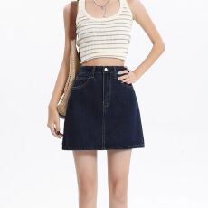 批发牛仔短裙女2026<b class='q'>夏</b>季新款深蓝色a字高腰遮胯显瘦包臀半身裙