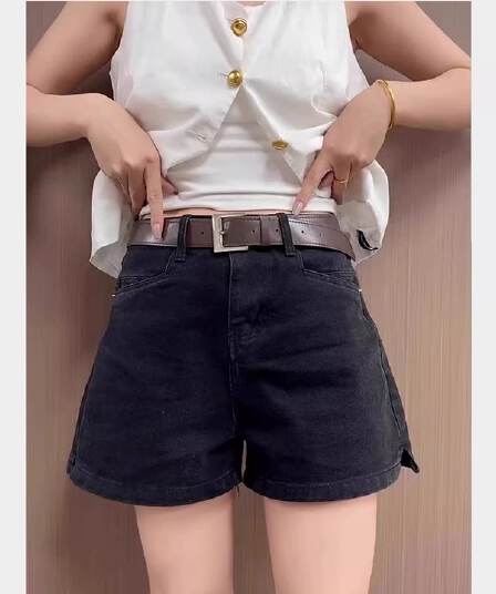 검정색 트임 데님 반바지 여성 여름 얇은 스타일 빅 사이즈 지방 mm 작은 키 하이웨이스트 슬림해 보이는 한 마디 넓은 다리 핫 바지