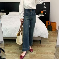 批发复古微喇牛仔裤女2026春夏新款高腰小个子弹力修身显瘦<b class='q'>九分</b>喇叭裤