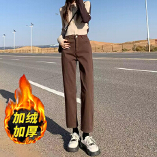批发加绒直筒<b class='q'>牛仔裤</b>女2025秋冬新款高腰<b class='q'>弹力</b>小个子九分烟管裤子