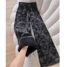 批发美式灰色<b class='q'>迷彩</b>直筒牛仔<b class='q'>裤</b>女秋冬加绒加厚高腰宽松显瘦阔腿工装<b class='q'>裤</b>潮