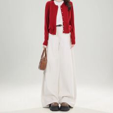 批发韩系水洗高腰<b class='q'>白色</b>百搭阔腿<b class='q'>牛仔裤</b>女秋冬季新款简约通勤垂感拖地裤