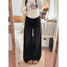 批发黑灰色直筒<b class='q'>牛仔裤</b>女2026春季新款百搭宽松显瘦梨形身材高腰阔腿裤