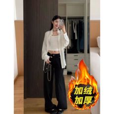加绒黑色直筒高腰窄版阔腿牛仔裤女2026新款显瘦简约拖地牛仔长裤