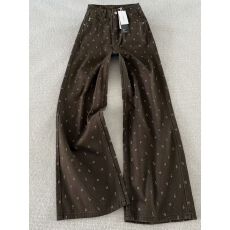 批发小个子可可棕印花牛仔裤<b class='q'>女</b>2026春季新款显瘦复古高街宽松阔腿<b class='q'>长裤</b>