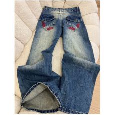 批发牛仔裤女春季新款美式复古重工刺绣烫钻水洗宽松显瘦百搭阔腿<b class='q'>裤子</b>