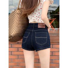 批发小个子美式复古深蓝色高腰牛仔短裤女夏季直筒显瘦宽松阔腿热<b class='q'>裤子</b>