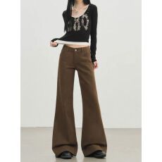 批发棕咖色微喇牛仔<b class='q'>裤</b>女2026春季新款低腰<b class='q'>修身</b>显瘦垂感直筒拖地喇叭<b class='q'>裤</b>