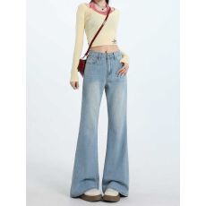 批发韩系浅蓝色不贴腿中腰不贴腿微喇叭显瘦<b class='q'>牛仔裤</b>女2025夏季垂感长裤