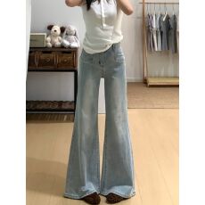 批发浅蓝色不贴腿微喇<b class='q'>牛仔裤</b>女夏季2026新款高腰显瘦弹力马蹄喇叭裤子