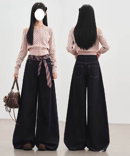 단 닝 블루 레트로 넓은 다리 청바지 여성 2026 봄 새로운 하이웨이스트 루즈핏 도루 센스 느긋한 스트레이트 바닥 청소 바지