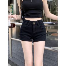 批发小个子黑色两粒扣牛仔短裤女新款夏季辣妹弹力紧身显瘦包臀<b class='q'>热裤</b>潮