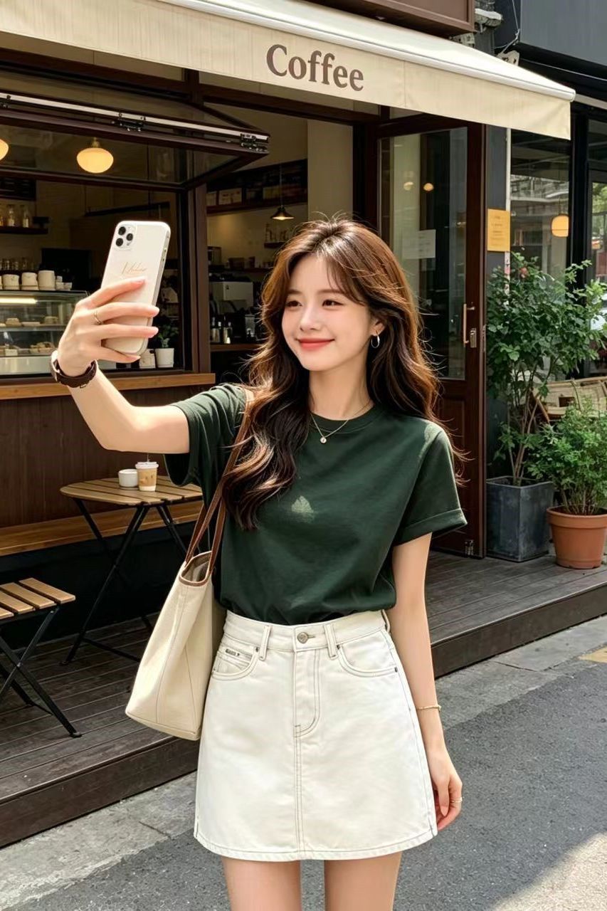데님 미니 스커트 여성 2026 여름 얇은 스타일 반신 스커트 트임 하이웨이스트 베이지 색 슬림해 보이는 노출 방지 A라인 스커트 여성