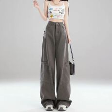 批发美式街头工装<b class='q'>牛仔裤</b>女春夏季新款高腰宽松百搭休闲直筒<b class='q'>牛仔裤</b>子潮