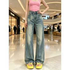 批发美式复古阔腿<b class='q'>牛仔裤</b>女夏季款高腰宽松慵懒风垂感不贴腿微喇拖地裤