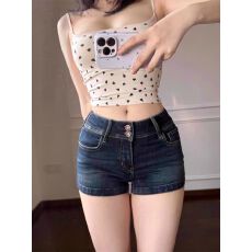 批发小个子美式辣妹低腰<b class='q'>牛仔</b><b class='q'>短裤</b><b class='q'>女</b>夏深蓝色百搭显瘦修身提臀a字热裤