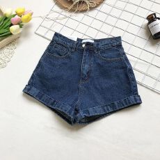 批发A字阔腿复古翻边高腰显瘦牛仔短裤女夏季宽松卷边显腿长百搭<b class='q'>热裤</b>