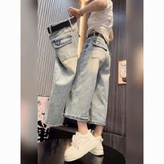 批发<b class='q'>时尚</b>新款大码水洗牛仔裤女梨型身材小个子洋气穿搭宽松遮肉阔腿裤