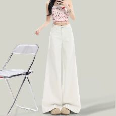 批发2026夏季新款美式白色牛仔裤中腰宽松垂感直筒拖地阔腿裤百搭长裤