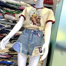 批发浅蓝色洗水做旧显腿长阔腿裤女夏高腰显瘦设计感宽松A字<b class='q'>牛仔</b>裤女