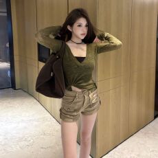批发卡其永不过时 工装口袋牛仔短<b class='q'>裤</b>女夏季休闲高腰显瘦<b class='q'>弹力</b>修身热<b class='q'>裤</b>