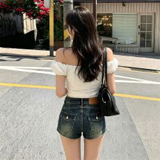 批发夏季水泥灰紧身牛仔短裤女包臀显瘦<b class='q'>高腰</b>新款弹力超短百搭辣妹热裤