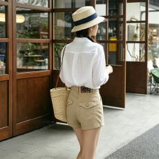 批发夏天卡其色直筒牛仔短<b class='q'>裤</b>女夏季薄款高腰<b class='q'>提</b><b class='q'>臀</b>宽松显瘦阔腿a字热<b class='q'>裤</b>