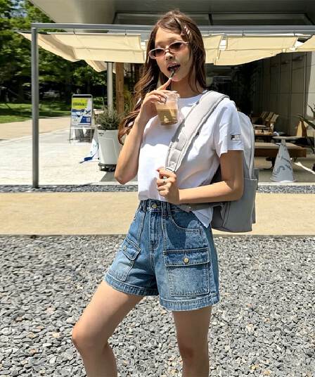 아메리칸 레트로 워크웨어 데님 반바지 여성 하이웨이스트 여름 루즈핏 슬림해 보이는 더블 주머니 디자인 센스 넓은 다리 뜨거운 바지