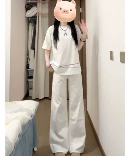 아메리칸 핫걸 화이트 중간 허리 부츠컷 청바지 다용도 슬림해 보이는 캐주얼 트렌드 루즈핏 아니요 막대기 다리 호스 슈 긴 바지
