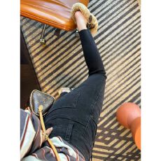 批发毛边铅笔裤子<b class='q'>女</b>款秋冬新加绒修身弹力九分小脚牛仔裤<b class='q'>女</b>