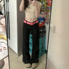 批发美式黑色微喇牛仔<b class='q'>裤</b>女春季新款辣妹<b class='q'>弹力</b>宽松显瘦不贴腿喇叭拖地<b class='q'>裤</b>