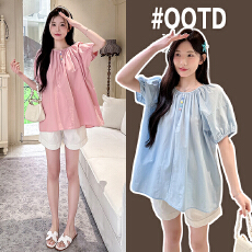 批发实拍孕妇装衬衫<b class='q'>夏</b>装2025新款彩色纽扣衬衣上衣宽松大码女时髦