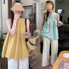 批发夏季孕妇装新款潮妈夏季孕期高级穿搭背心娃娃<b class='q'>上衣</b>减龄遮肚洋气