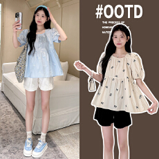 批发实拍已出货孕妇装衬衫<b class='q'>夏</b>装新款蝴蝶结刺绣上衣衬衣宽松大码