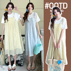 批发※大量※实拍※<b class='q'>孕妇装</b>连衣裙夏装新款雪纺假两件套裙子小邹菊裙子