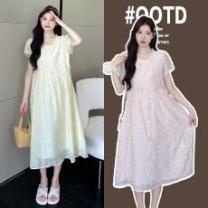 批发实拍新款2026年实拍孕妇装连衣裙夏装新款百褶领雪纺小邹菊裙子