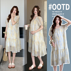 实拍大量孕妇装连衣裙2026新款夏季减龄碎花中长款雪纺裙宽松大版